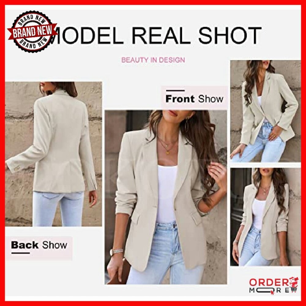 Polyester Blazer Notched Collar Button Down Casua… - image 5